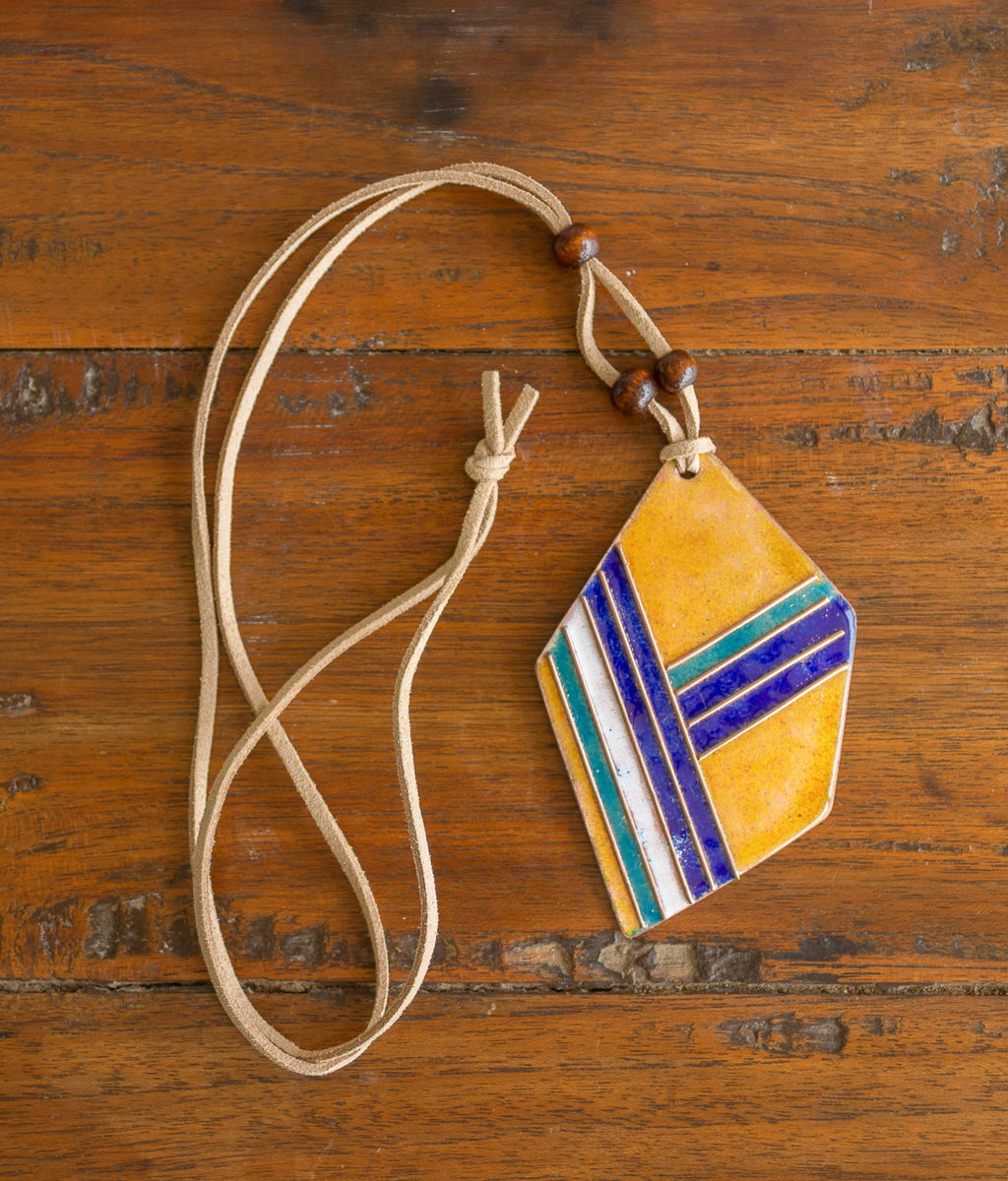 Handcrafted Copper Enamel Asymmetrical Pendant