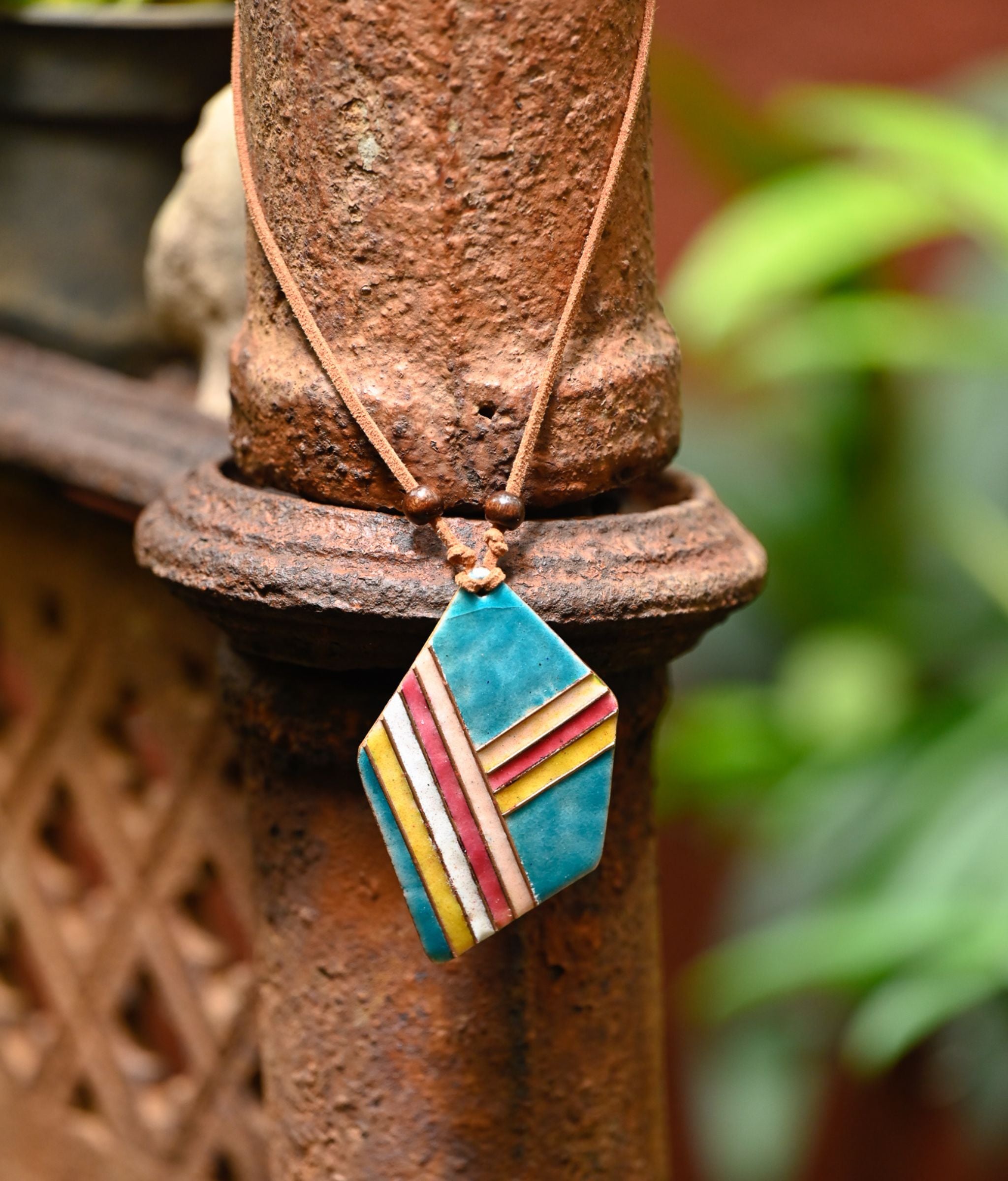 Handcrafted Copper Enamel Geometrical Pendant