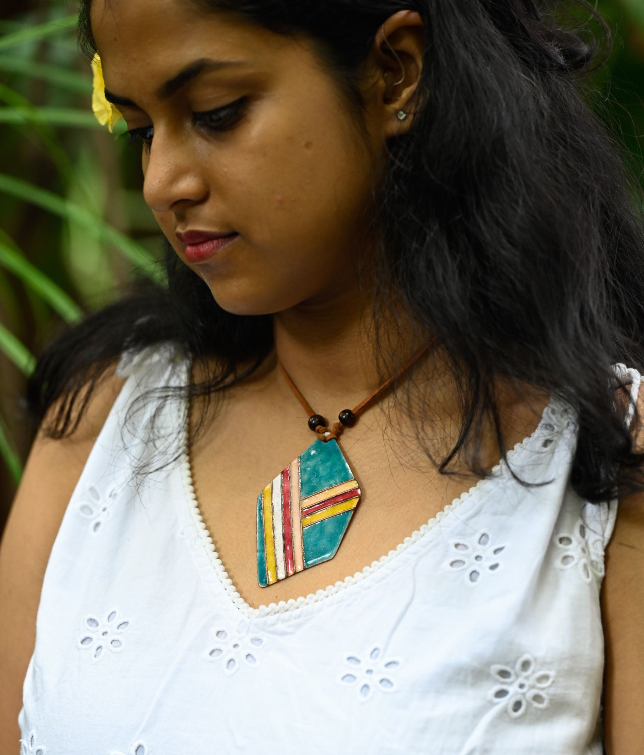 Handcrafted Copper Enamel Geometrical Pendant