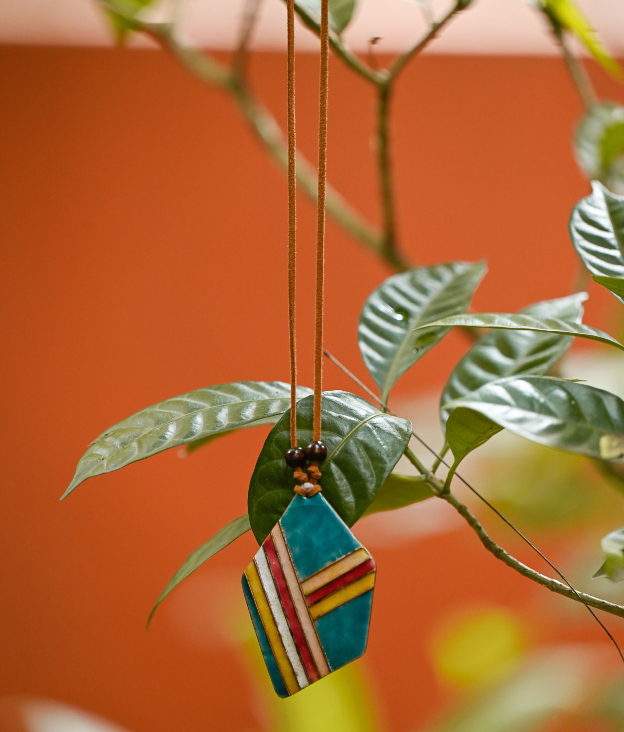 Handcrafted Copper Enamel Geometrical Pendant