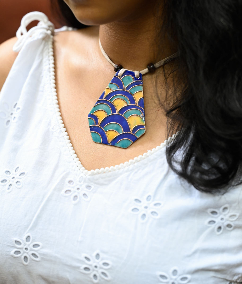 Handcrafted Copper Enamel Symmetrical Rainbow Pendant
