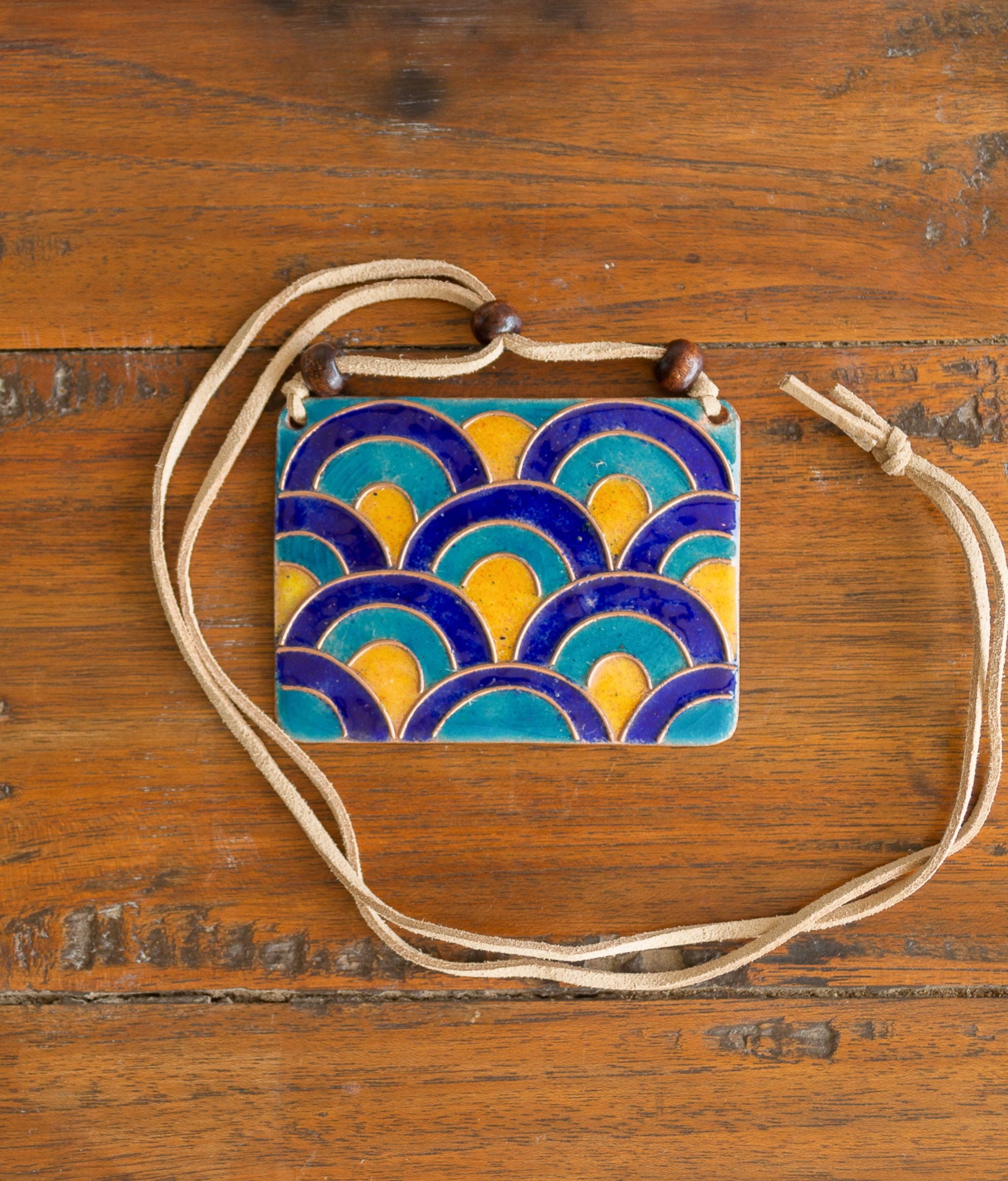Handcrafted Copper Enamel Rectangle Pendant