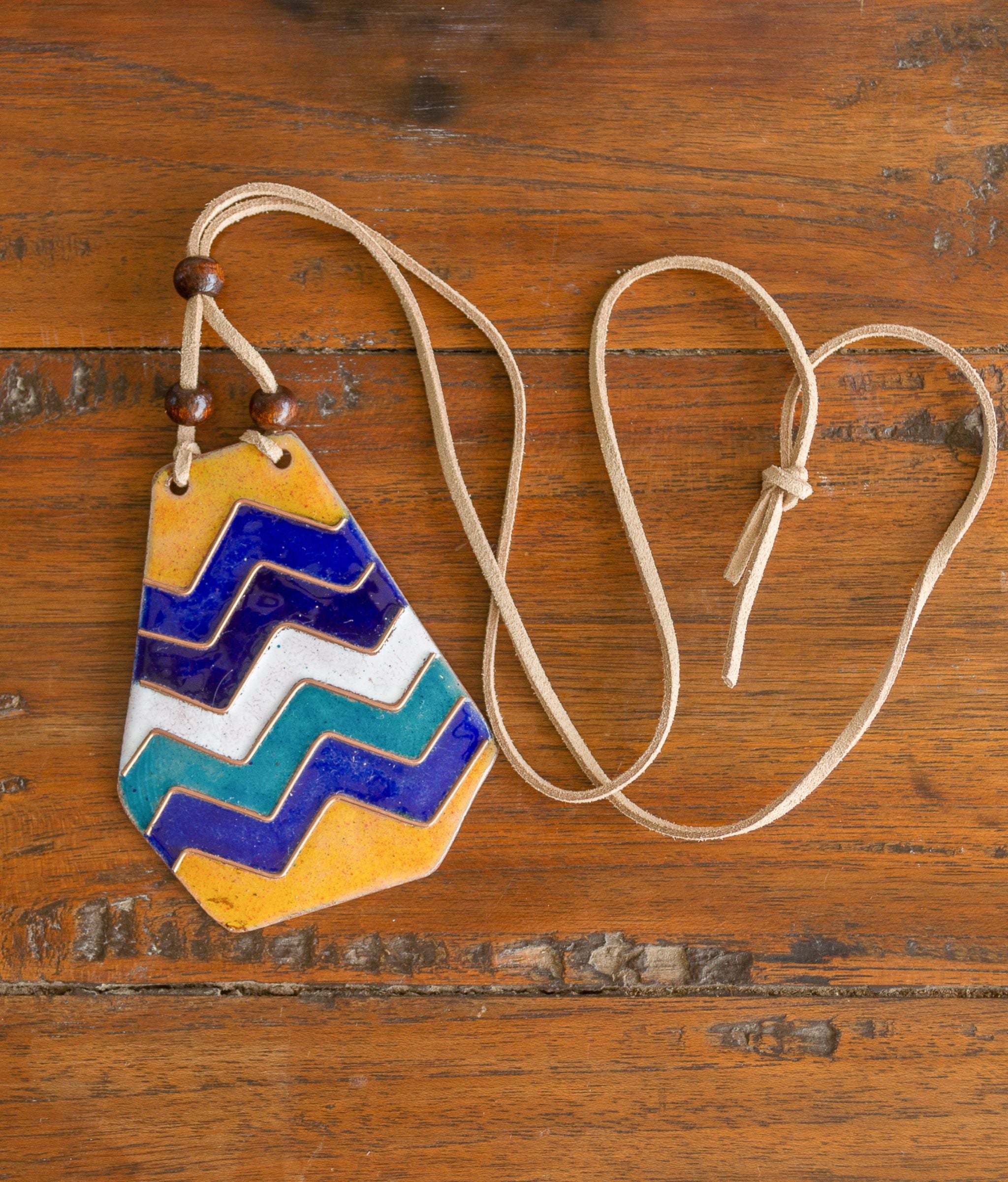 Handcrafted Copper Enamel Zizag Pendant