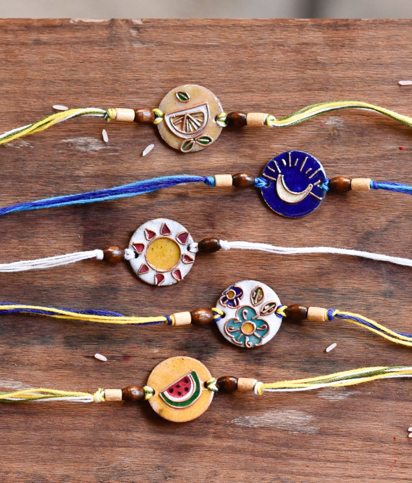 Handcrafted "Sooraj" Copper Enamel Rakhi by EkiBeki