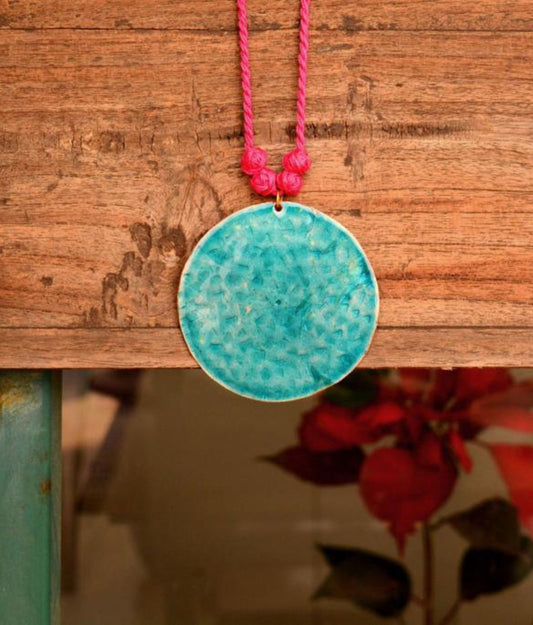 Handcrafted Turquoise Sky Copper Enamel Large Pendant