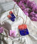 Handcrafted Copper Enamel Wave Pink/Blue Pendant Set