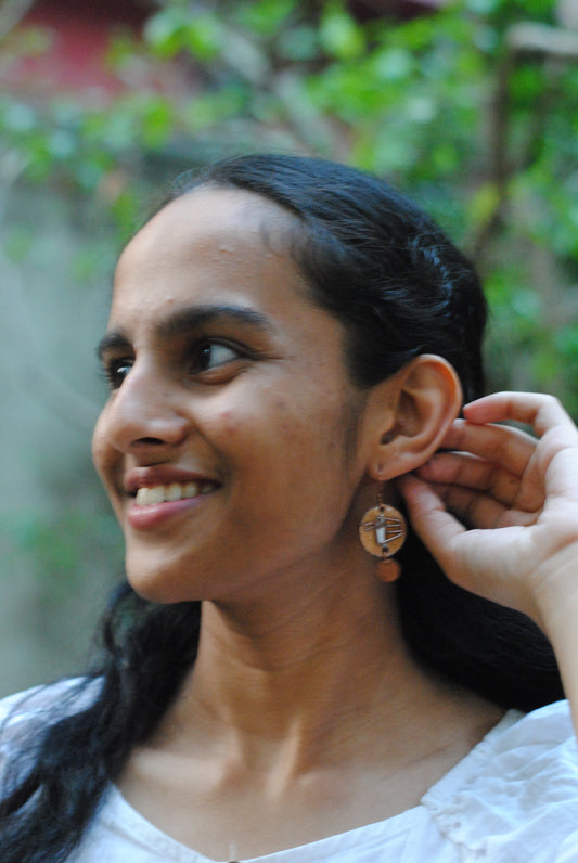 Copper enamel jewelry, funky earings handcrafted in Maharashtra, India. Chai paani theme