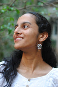 Copper enamel jewelry, funky earrings handcrafted in Maharashtra, India. Flower phool theme