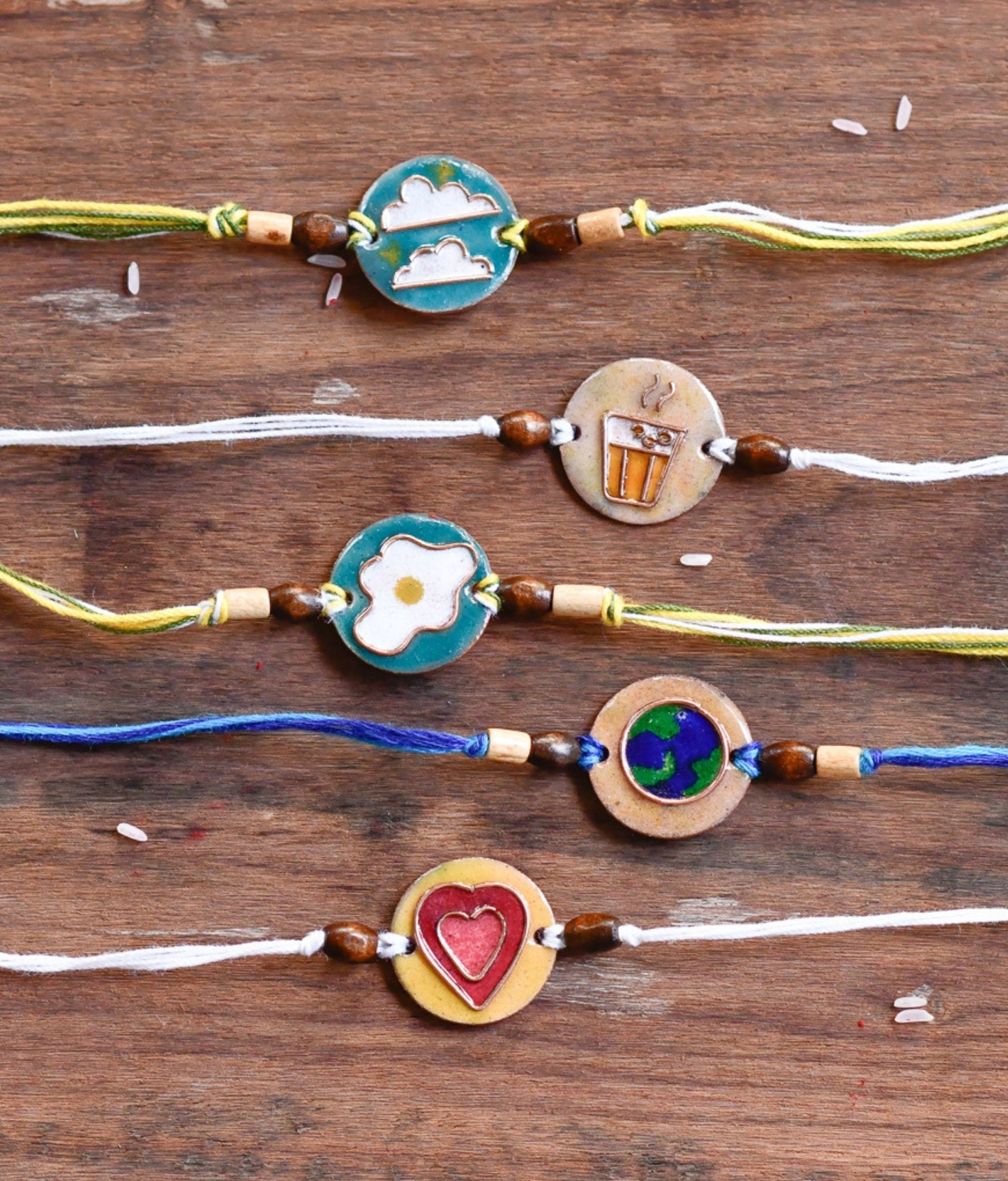 Copper enamel trinkets, funky rakhees handcrafted in Maharashtra, India