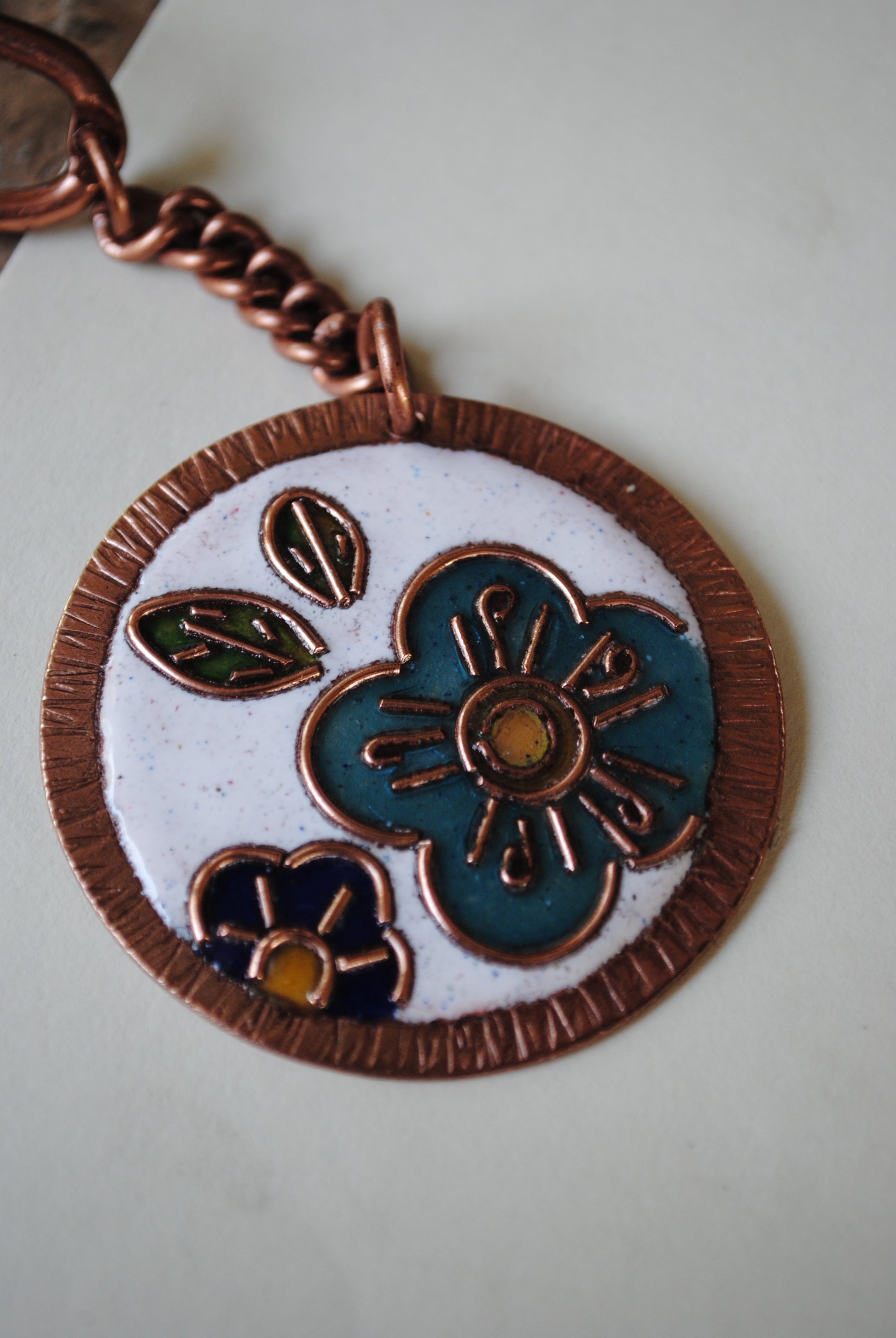 Copper enamel trinkets, funky keychain handcrafted in Maharashtra, India. Flower phool theme