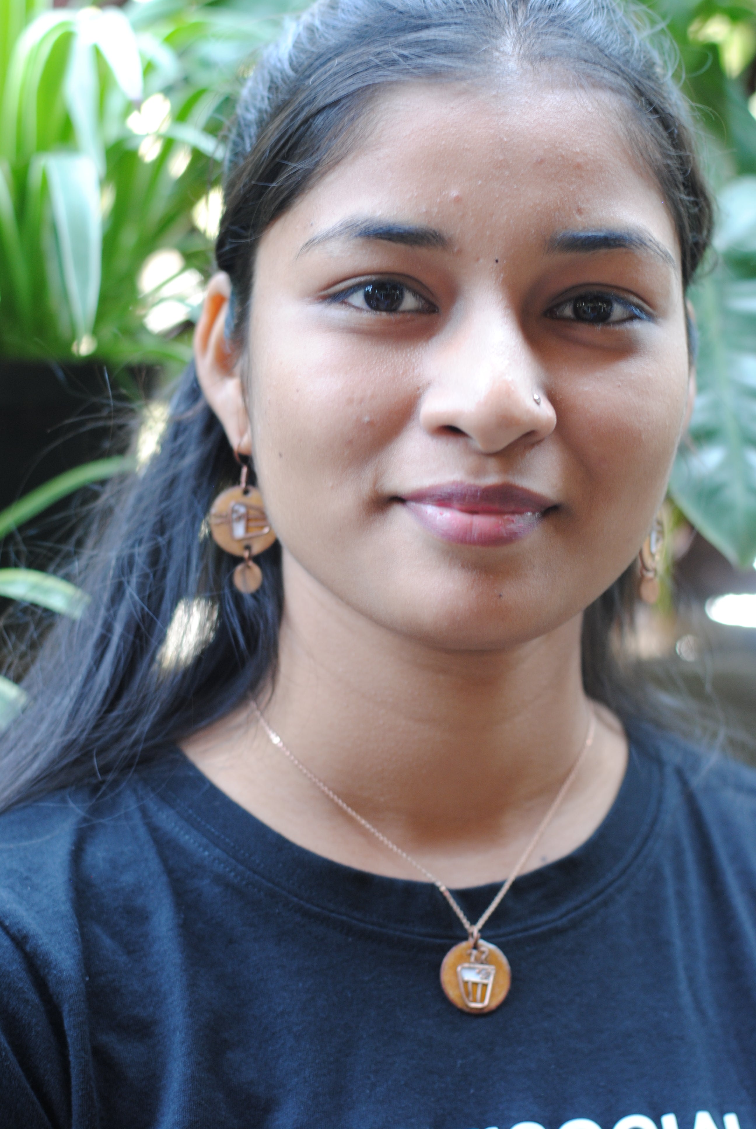 Copper enamel jewelry, funky pendant handcrafted in Maharashtra, India. Chai paani theme