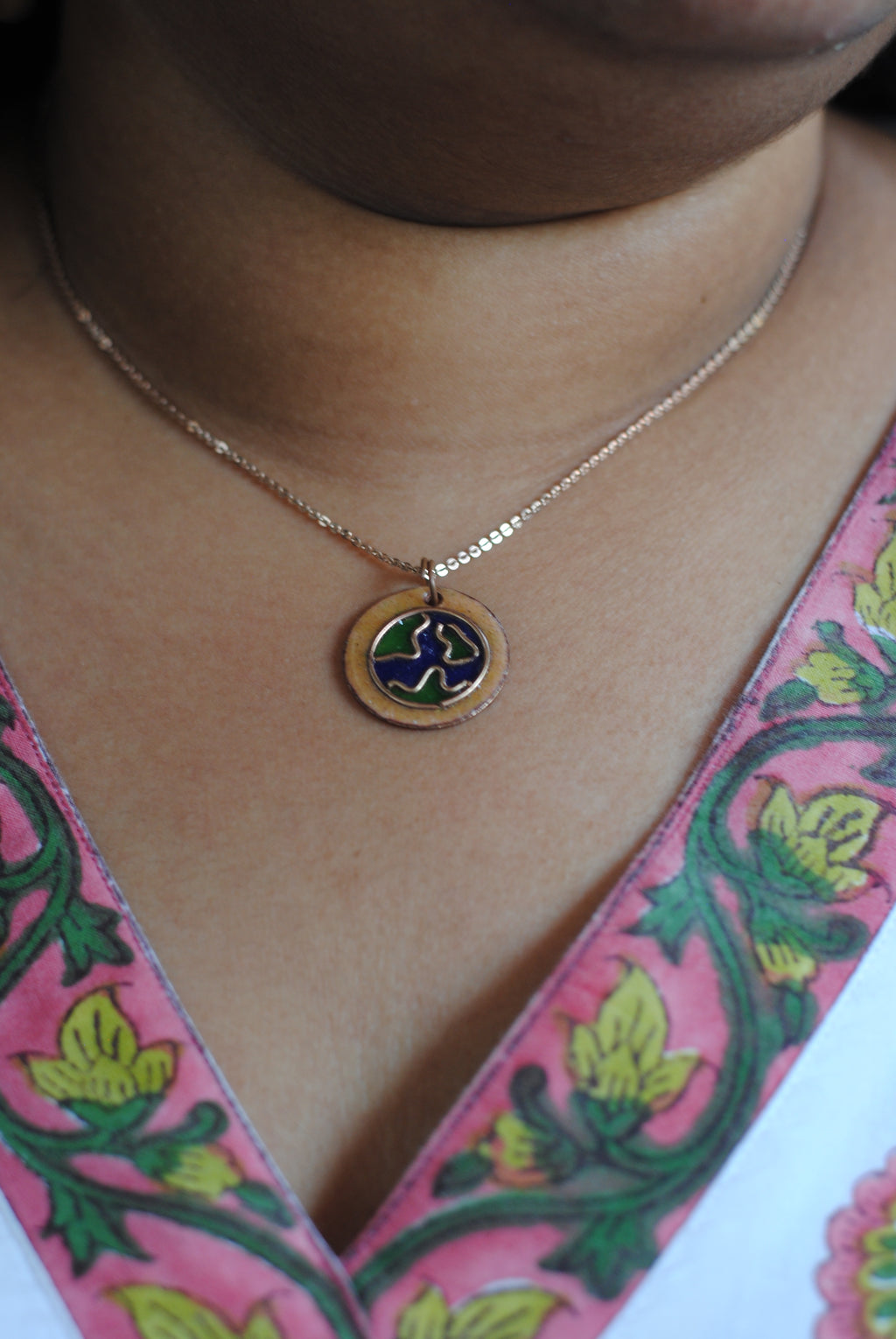 Copper enamel trinkets, funky pendant handcrafted in Maharashtra, India. World map theme