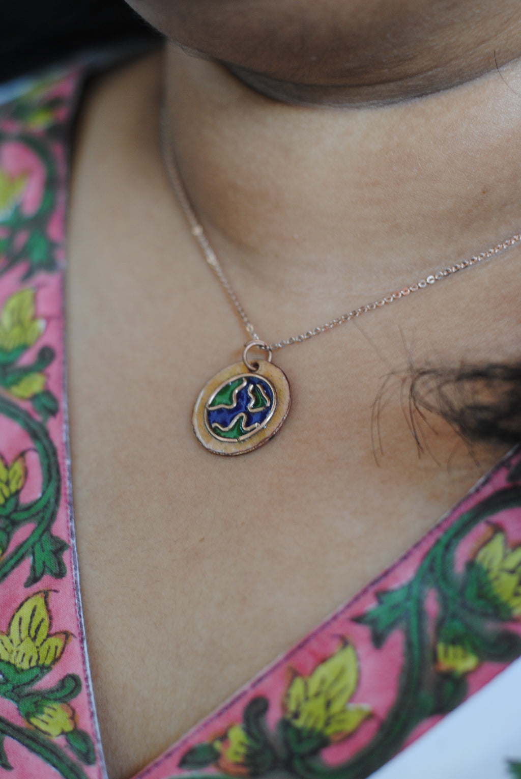 Copper enamel trinkets, funky pendant handcrafted in Maharashtra, India. World map theme