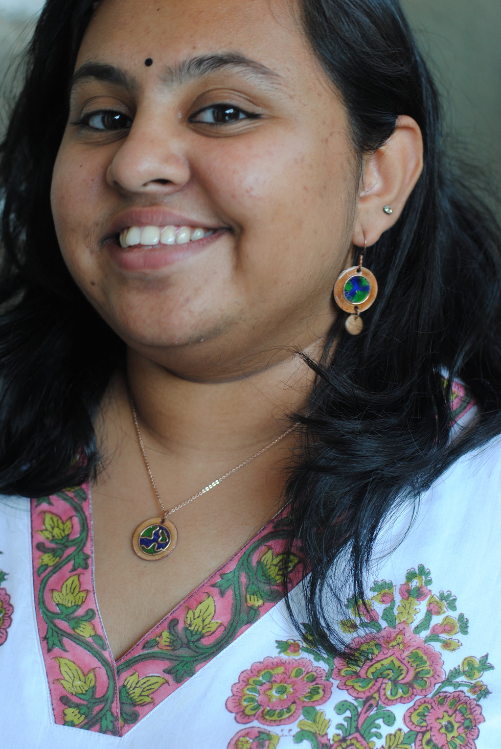 Copper enamel trinkets, funky pendant handcrafted in Maharashtra, India. World map theme