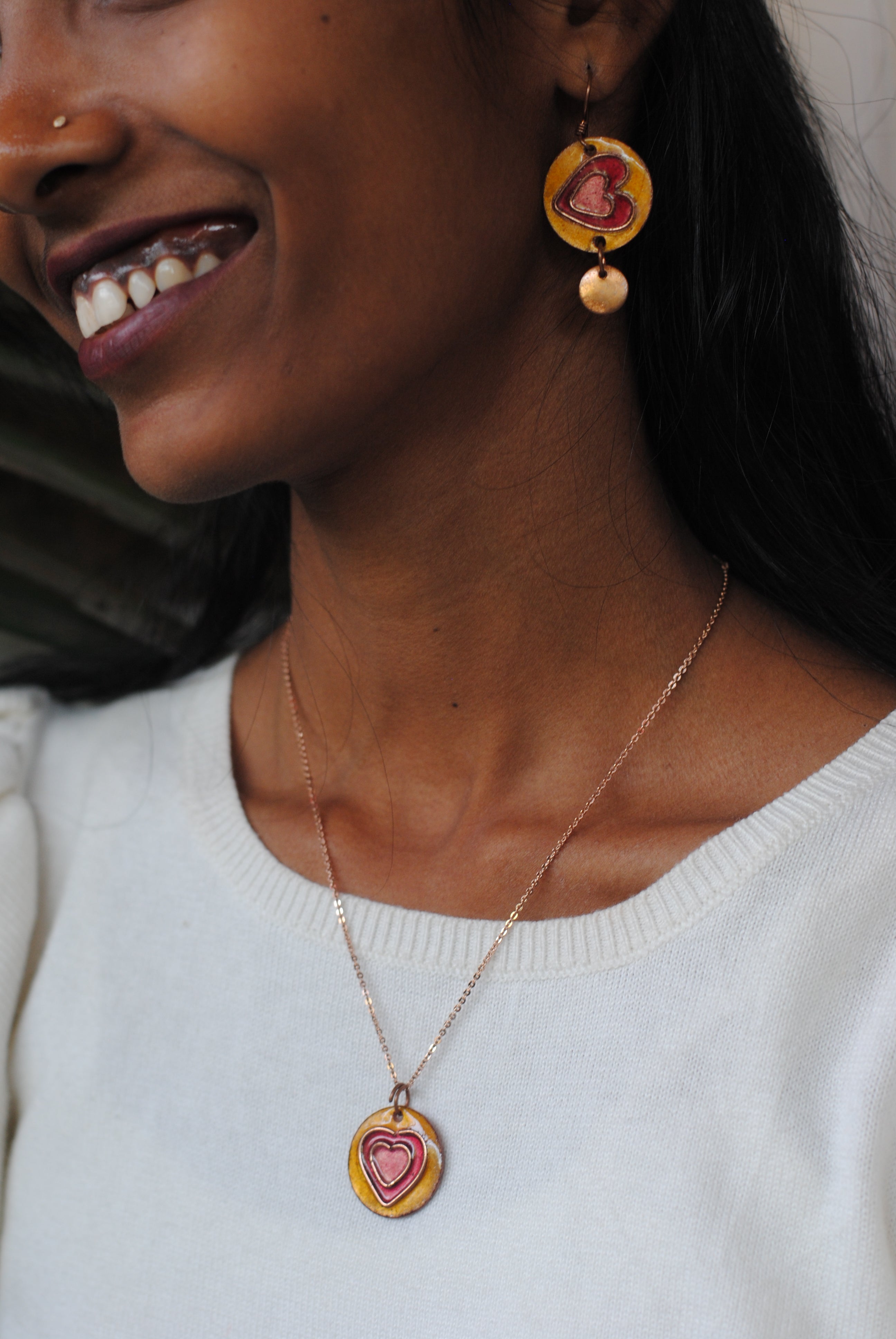 Handcrafted Dil Orange Bronze Enamel Pendant ekibeki