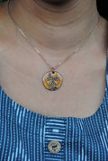 Copper enamel jewelry, funky pendant handcrafted in Maharashtra, India. Lemon theme