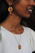 Copper enamel jewelry, funky pendant handcrafted in Maharashtra, India. Watermelon tarbooz theme