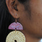 Truna natural fibre golden grass and copper enamel handcrafted jewelry from Odisha, Chandrabindu earrings in red