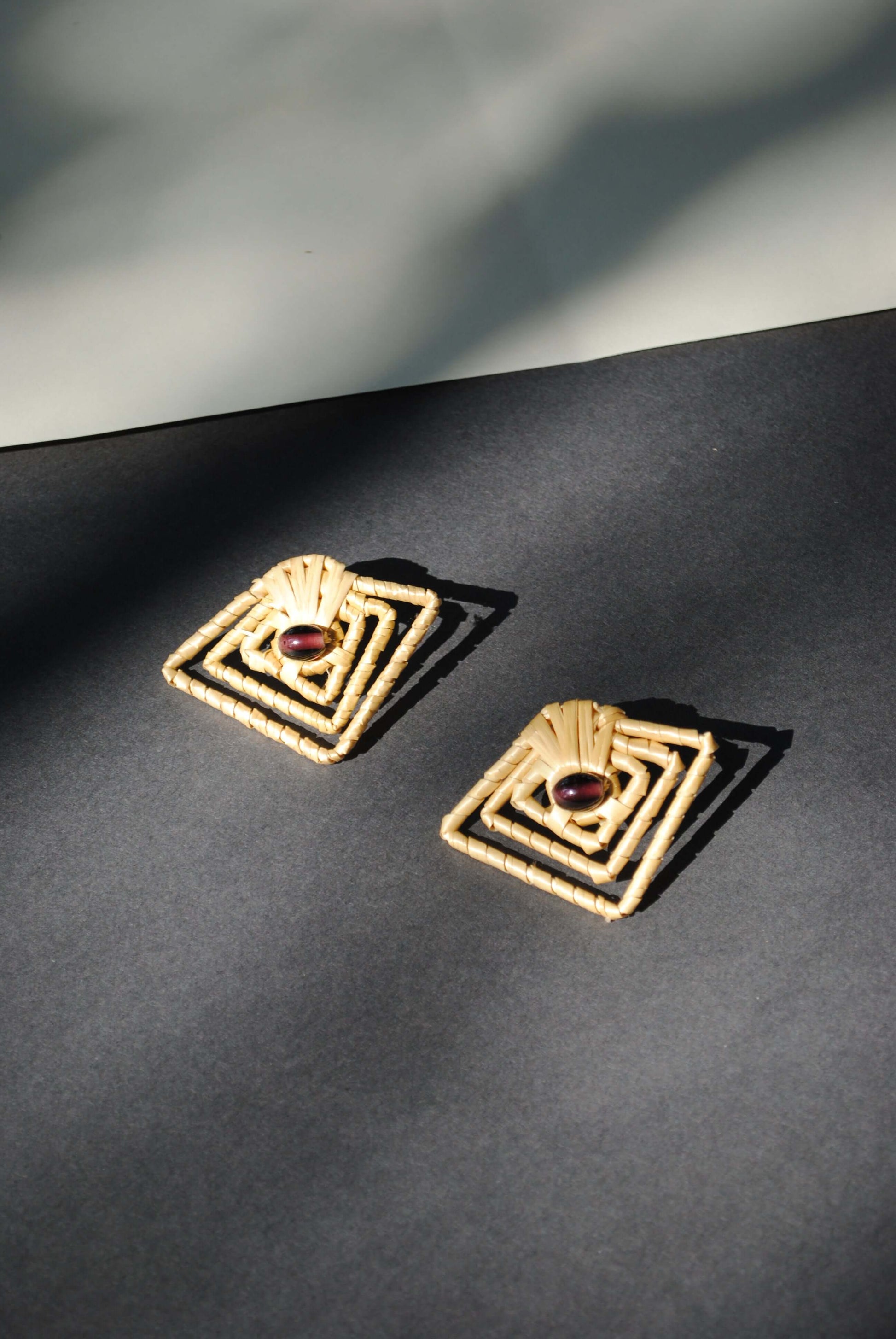 Truna natural fibre golden grass and copper enamel handcrafted jewelry from Odisha, diamond shape