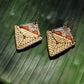 Truna natural fibre golden grass and copper enamel handcrafted jewelry from Odisha, Trikon earrings