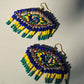 Truna natural fibre golden grass and zardosi handcrafted jewelry from Odisha, nazar blue earrings