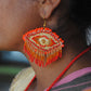 Truna natural fibre golden grass and zardosi handcrafted jewelry from Odisha, nazar red earrings