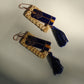 Truna natural fibre golden grass and copper enamel handcrafted jewelry from Odisha. Jharokha earrings in blue