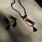 Truna natural fibre golden grass and copper enamel handcrafted jewelry from Odisha. Jharokha pendant and earring set