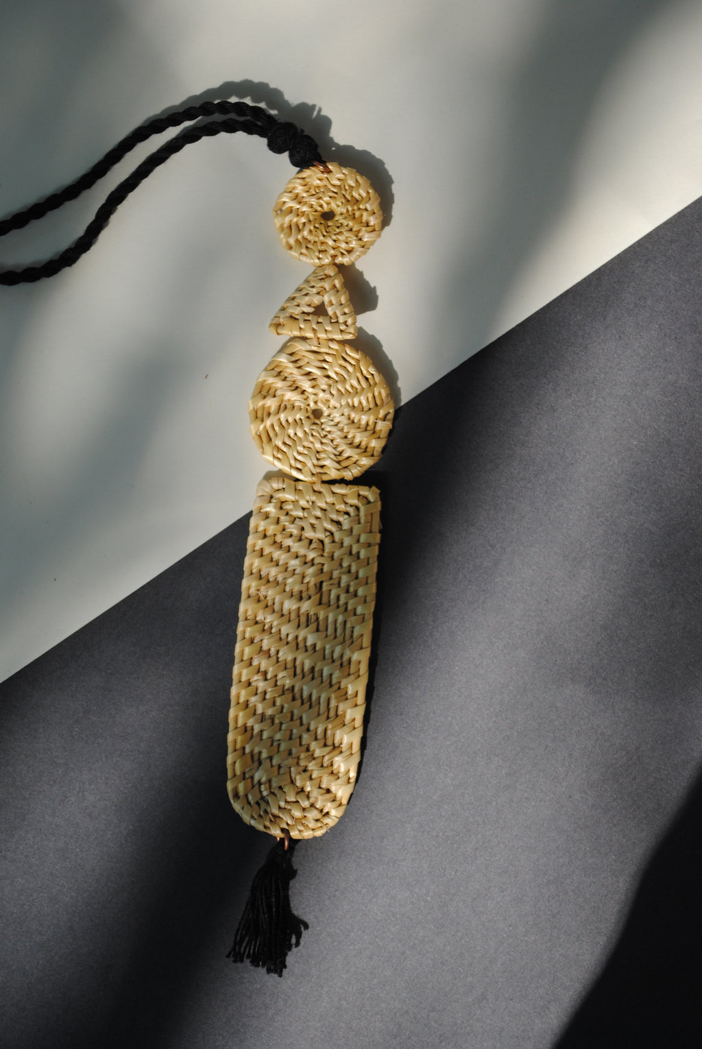 Truna natural fibre golden grass handcrafted jewelry from Odisha. Bhumiti pendant